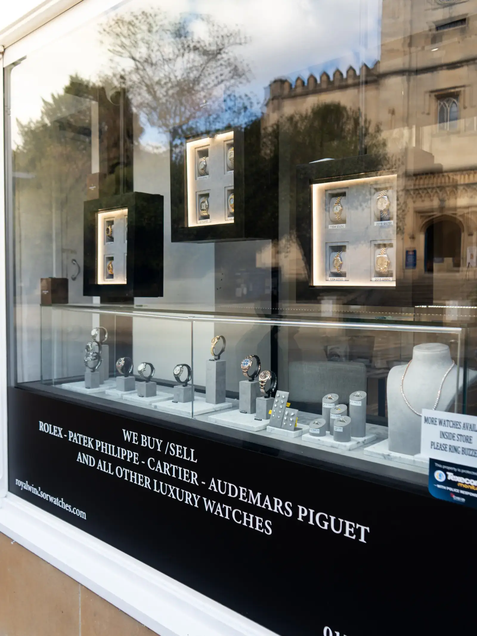 Window display of luxury watches