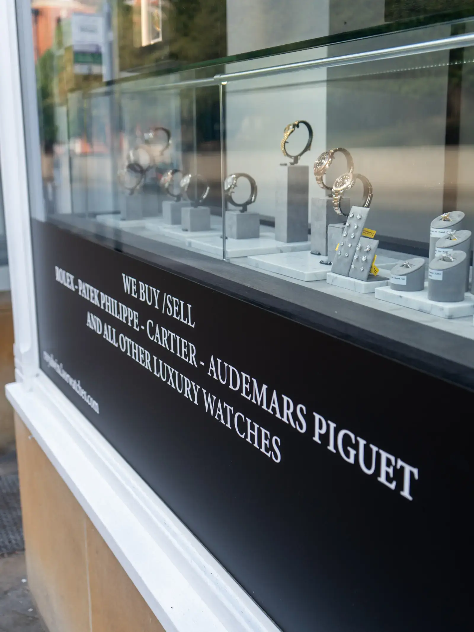 Window display detail with watches and jewellery